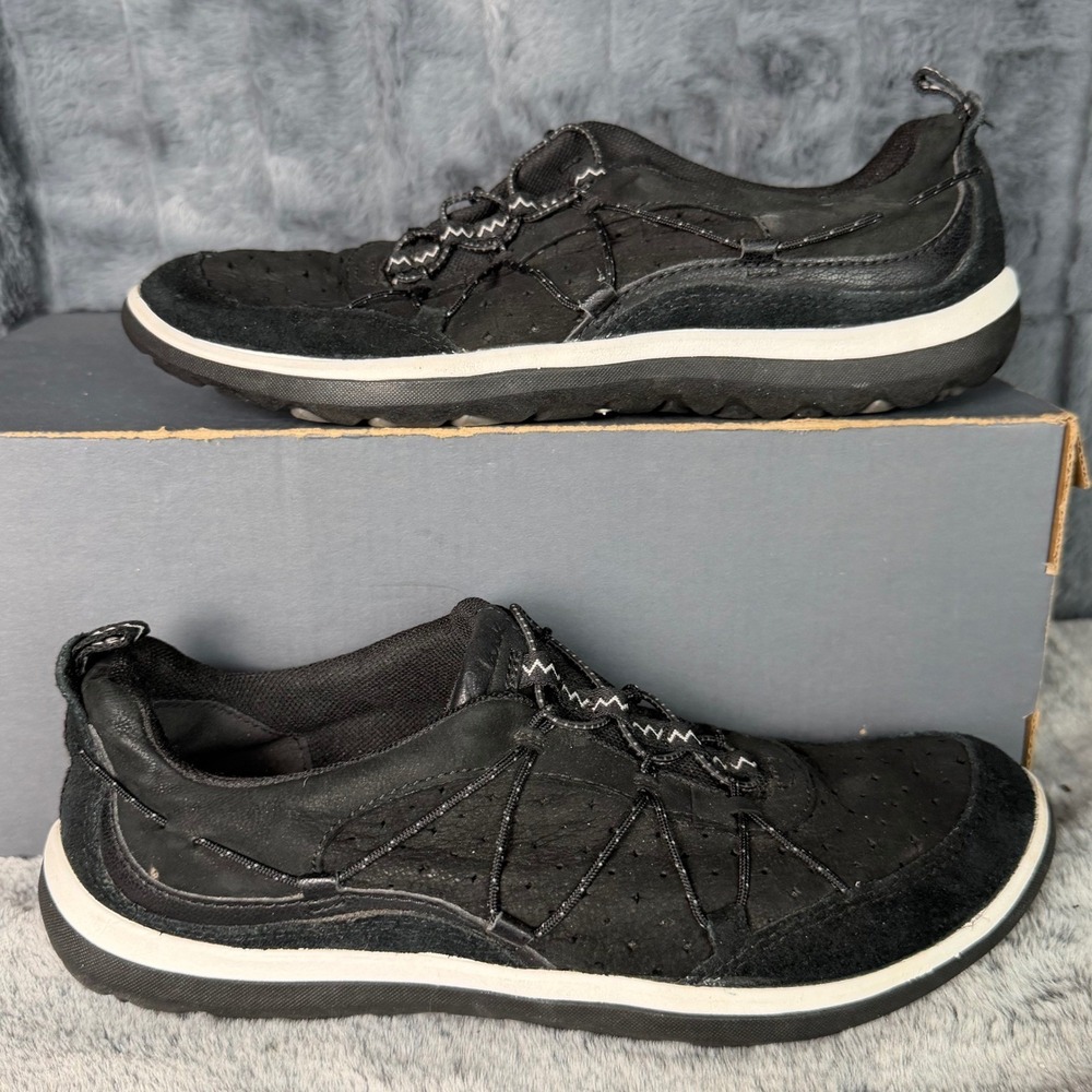 Clarks Privo Womens 7.5 Black Leather Suede Bungee Slip On Sneakers 26118488